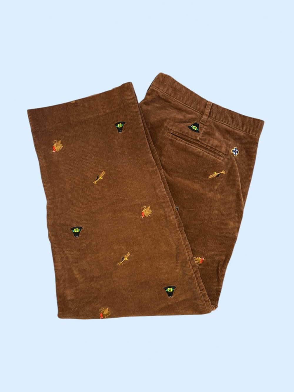 Castaway Men’s 42x46 Brown 'Beachcomber' Pants Thanksgiving Turkey Motif